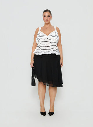 Raydon Lace Trim Cami Top White / Black Polka Curve