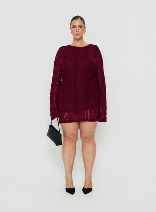Delandra Long Sleeve Textured Playsuit Red Curve