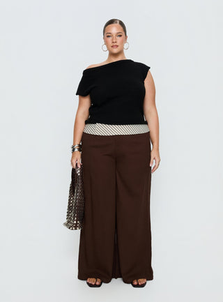 Past Life Fold Over Waistband Pant Brown  Stripe Curve