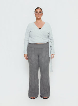 Baleigh Cable Knit Foldover Pants Grey Curve