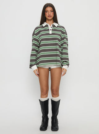 Tycen Polo Rugby Jumper Green  Grey Stripe