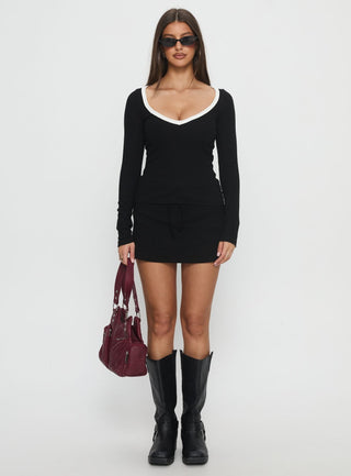 Baseline V Neck Long Sleeve Top Black  White