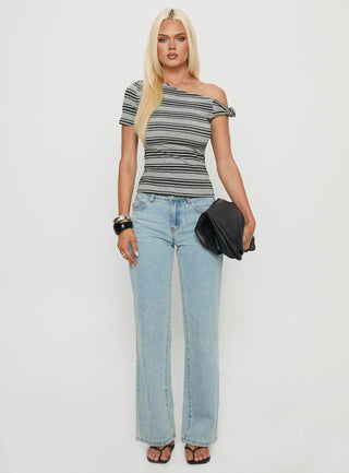 Remona Off Shoulder Top Grey Stripe