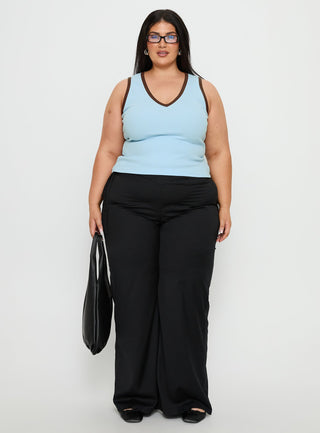 Baseline V Neck Rib Tank Top Blue  Brown Curve