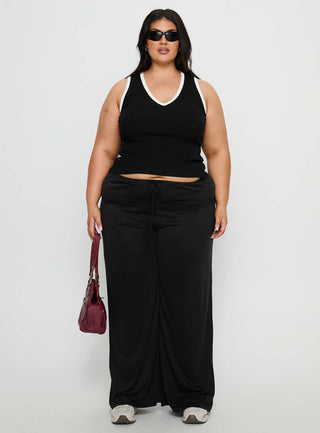 Baseline V Neck Rib Tank Top Black  White Curve