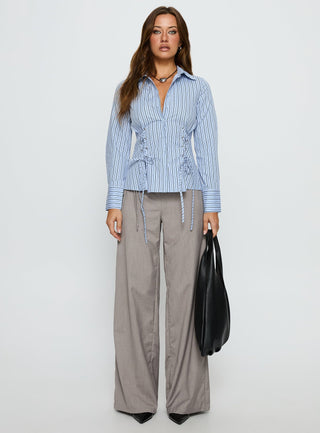 Sunisa Tie Detail Long Sleeve Top Blue Stripe