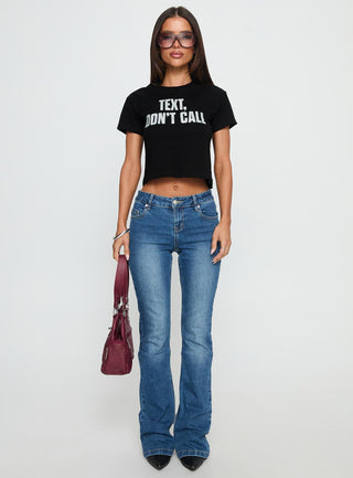 Text, Dont Call Shimmer Graphic Top Black