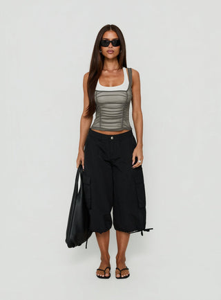 Realiti Sheer Layered Racer Top Grey / White