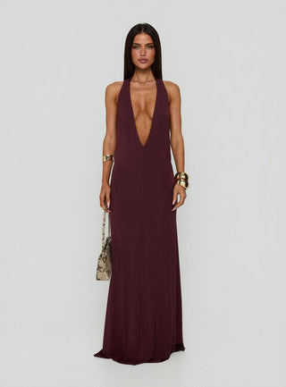 Think About Me Plunge Neck Racerback Maxi Dress Plum
