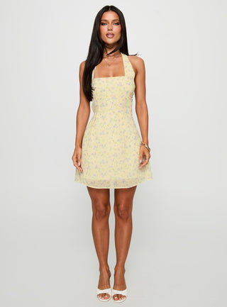 Rosamie Halter Mini Dress Cream  Floral