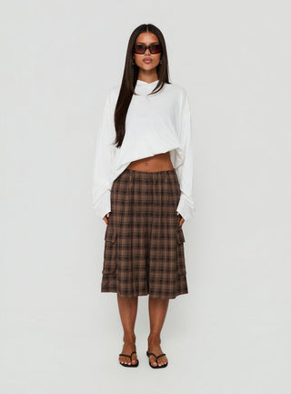 Brenn Baggy Longline Shorts Brown Plaid
