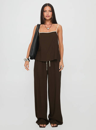Nolei Contrast Pants Set Chocolate  White