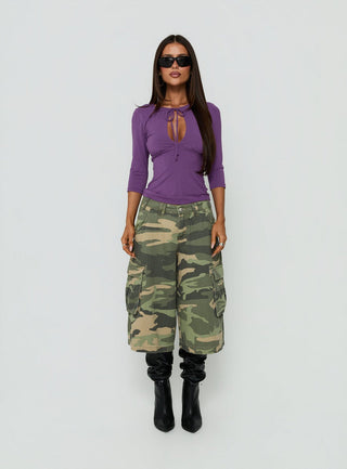 Yemina Keyhole 3/4 Sleeve Top Purple