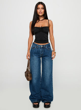 One More Chance Lace Trim Top Black
