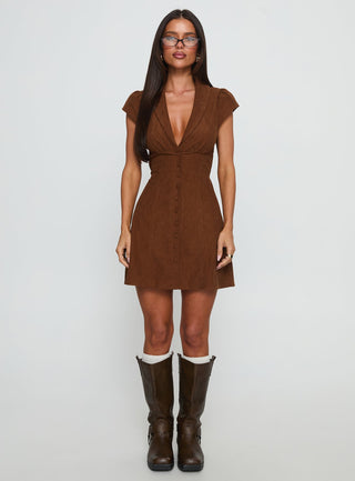 Magdalene Corduroy Button Down Mini Dress Chocolate