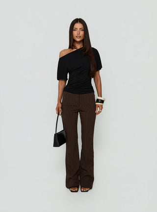 Kinkirk No Waist Flared Pants Chocolate Pinstripe