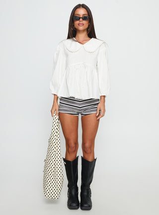 Narelle Deep Collar Blouse Top White