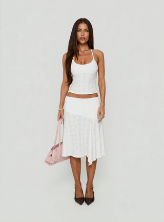 Opalie Asymmetrical Midi Skirt White Broderie