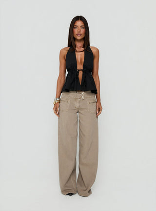 Top Form Broderie Anglais Tie Front Halter Top Black