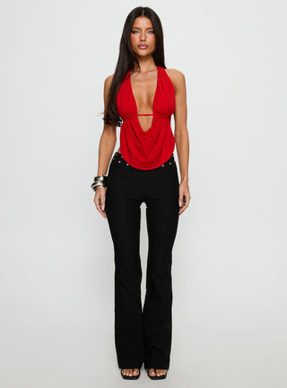 Tamsyn Plunge Halter Top Red