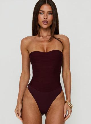 Cintta Strapless Bandage Bodysuit Burgundy