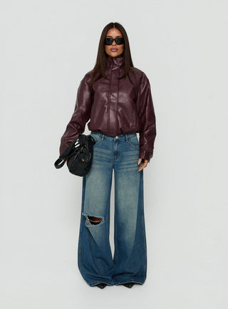 Ramos Low Rise Wide Leg Distressed Denim Jeans Dark Indigo