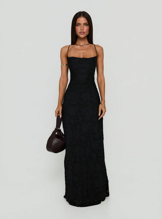 Celena Maxi Dress Black Burnout