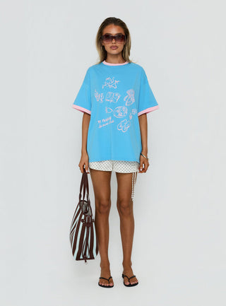 Off the Clock Oversized Graphic Tee Blue / Pink