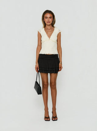 Azira Short Sleeve Frill Detail Top Cream