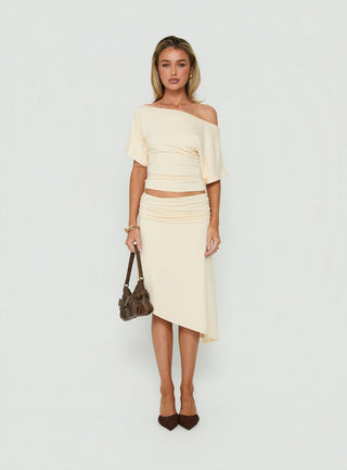 Sezzia Cinched One Shoulder Top Beige