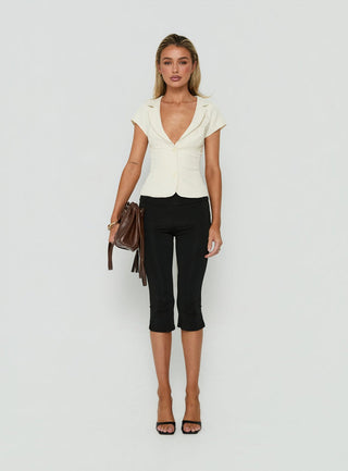 Alexandrea Plunge Button Up Top Cream