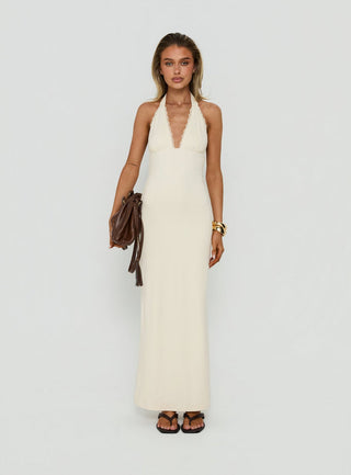 Almeria Lace Detail Halter Maxi Dress Butter