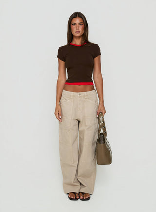 Journee High V Spliced Tee Chocolate / Red