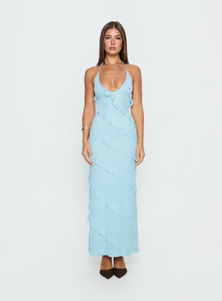Adesta Frill Halter Maxi Dress Blue