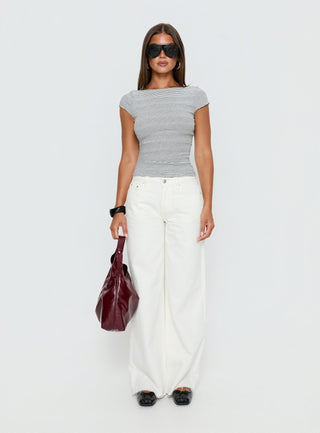 Nyren Low Back Boatneck Top White  Black Stripe