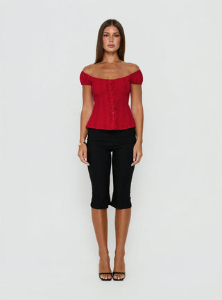 Gysella Off Shoulder Woven Top Red