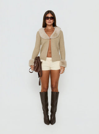 Gisele Faux Fur Trim Long Sleeve Sand