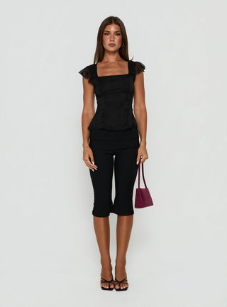 Kaelira Square Neck Frill Short Sleeve Top Black