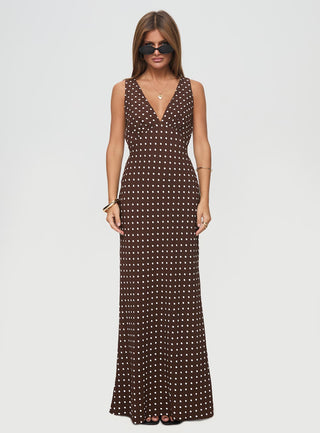 Nellie Maxi Dress Brown Polka Dot