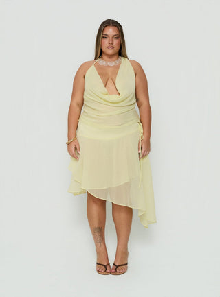 Evaleine Chiffon Cowl Neck Top Baby Yellow Curve