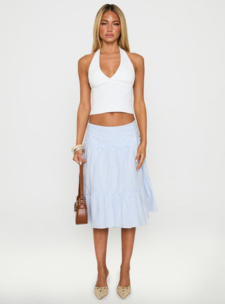Cascades Low Rise Midi Skirt Blue  White Stripe