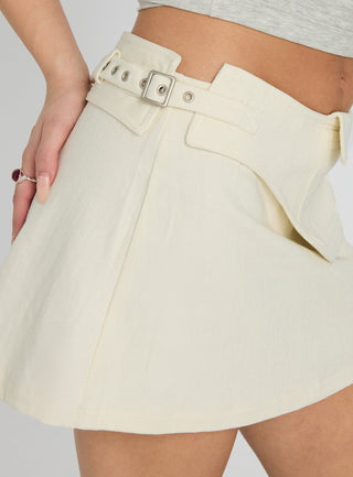 Supersonic Belted Denim Mini Skirt Ivory