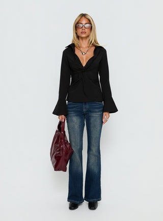 Serita Twist Detail Long Sleeve Shirt Black