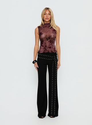 Nights All Alone High Neck Top Burgundy