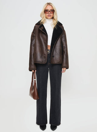 Nunez Faux Leather Jacket Washed Brown  Black