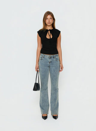 Delectable Tie Detail Short Sleeve Top Black