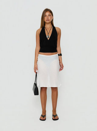 Evangela Sheer Midi Skirt White Polka Dot