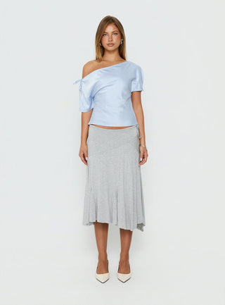 Faisa Off Shoulder Satin Top Powder Blue