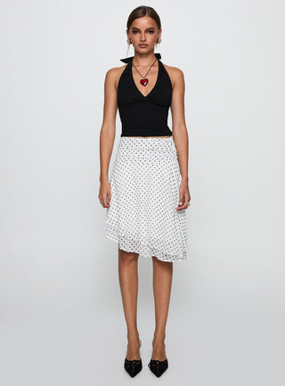 Evanescence Asymmetrical Midi Skirt White  Polka Dot