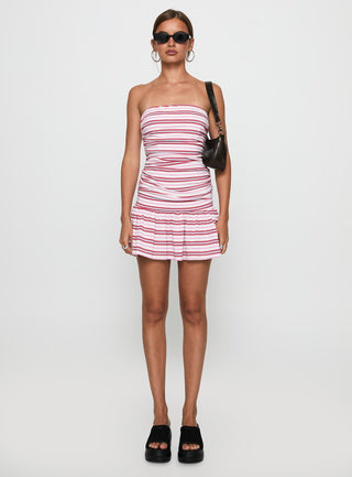 Juicie Strapless Mini Dress Pink  White Stripe